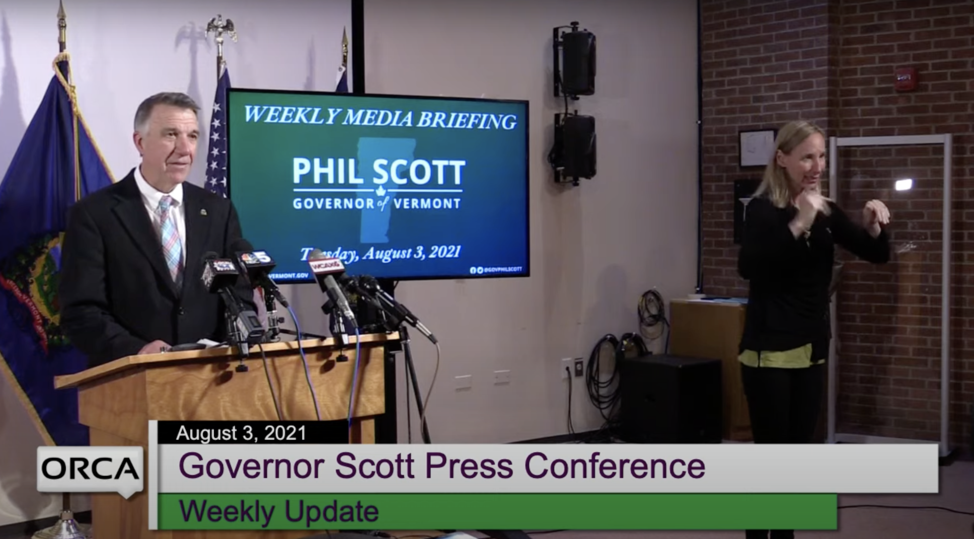Governor Phil Scott at his weekly press briefing Aug. 3